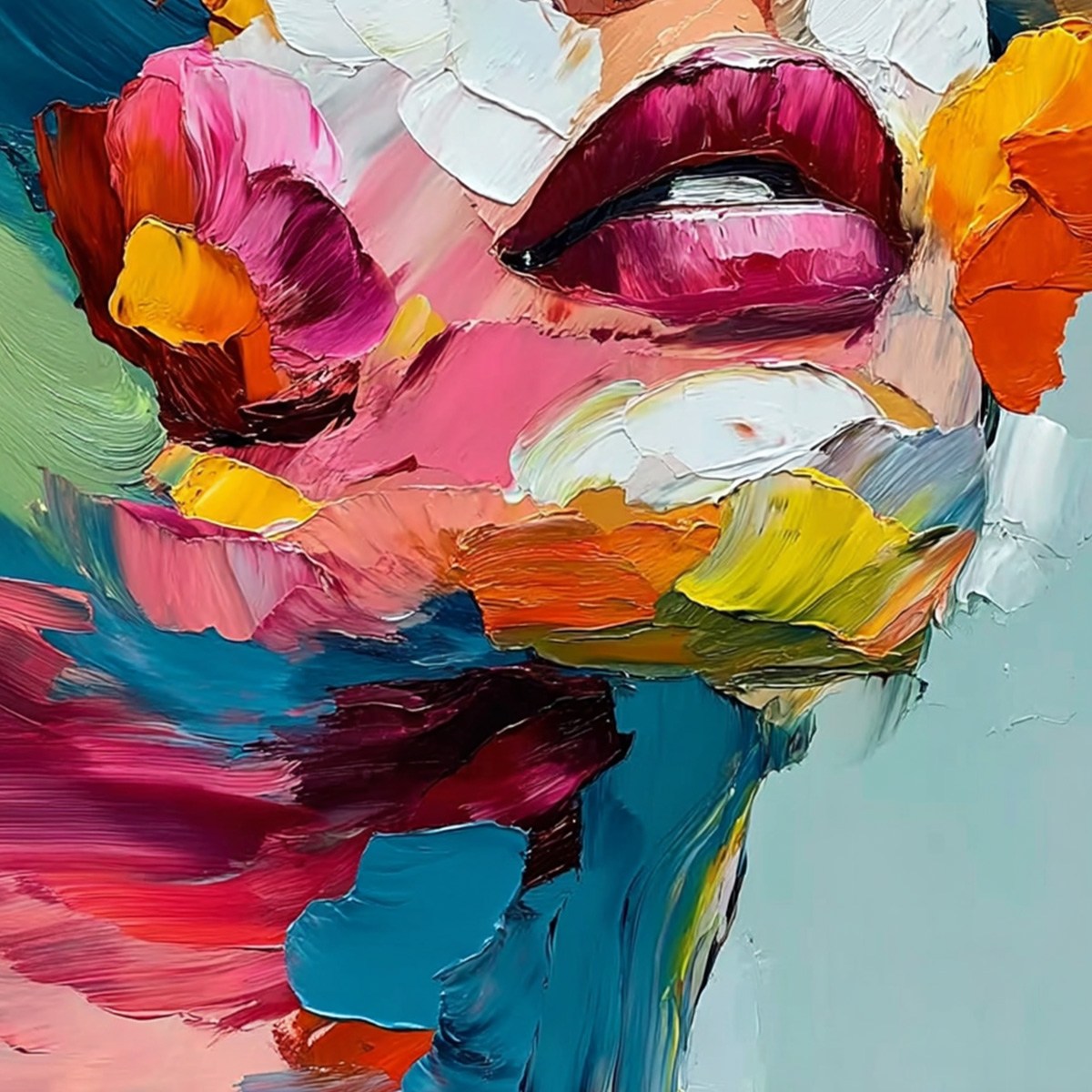 VIBRANT REPOSE: Colorful Abstract Portrait Impasto Oil Painting