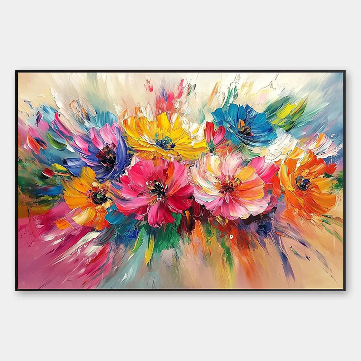 Impasto Floral Oil Painting in Vibrant Multicolor
