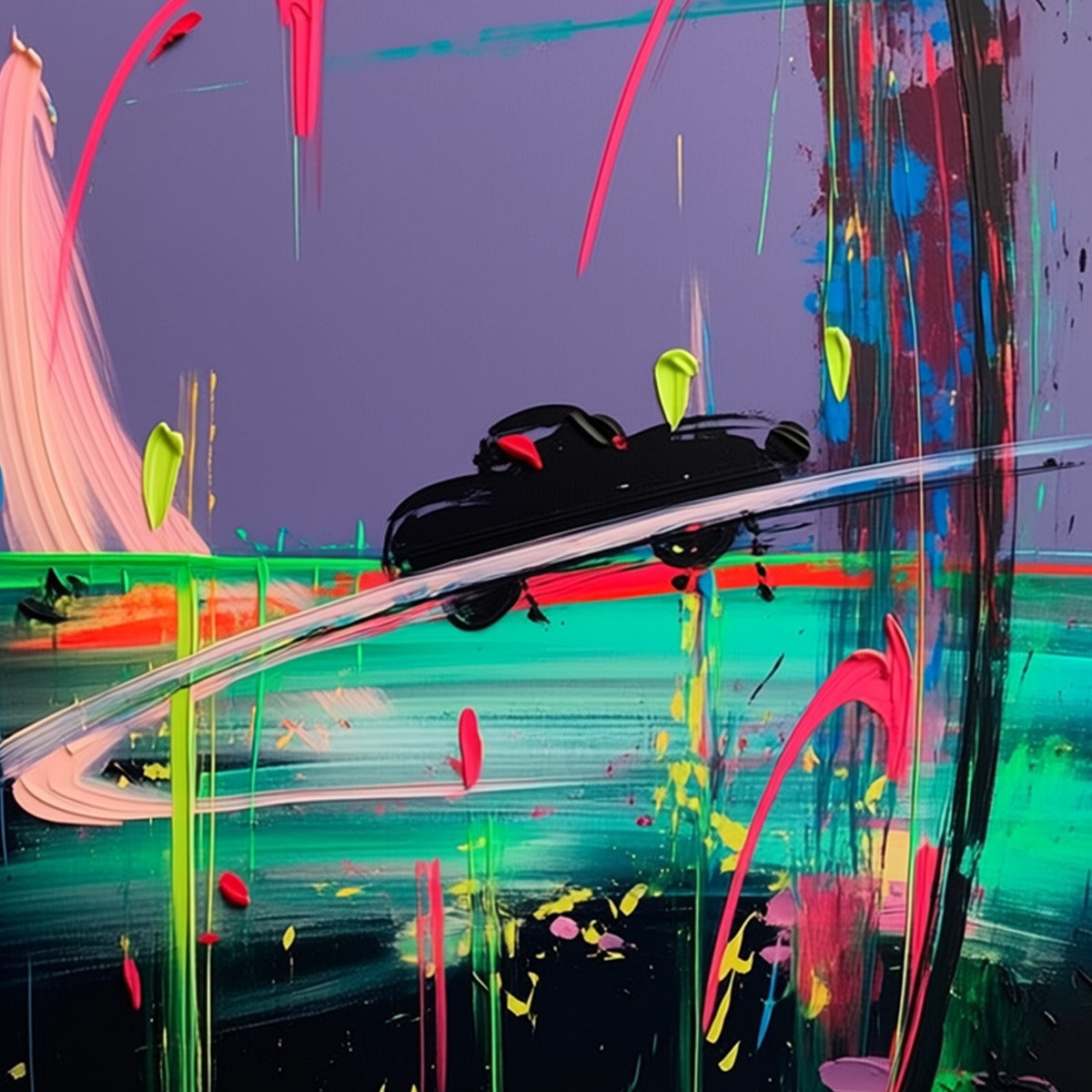 VICE CITY: Vibrant Abstract Impasto Painting of a Night Drive