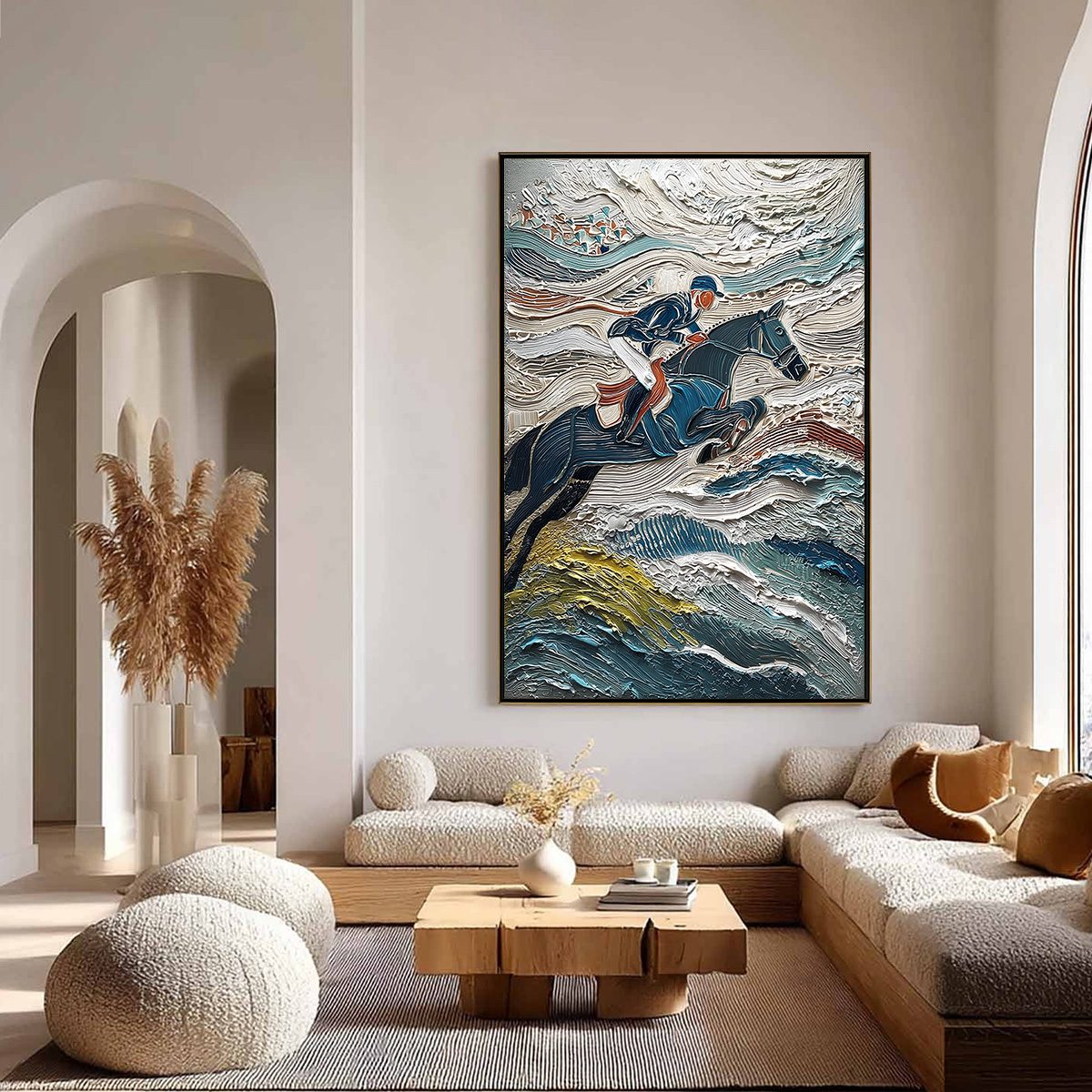 VICTORY'S EDGE: Heavily Textured Impasto Equestrian Sports Painting