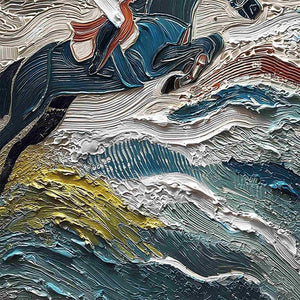 VICTORY'S EDGE: Heavily Textured Impasto Equestrian Sports Painting
