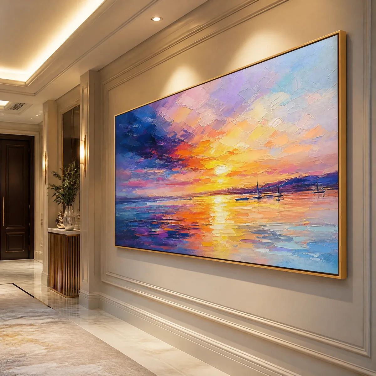VIOLET SUNSET: Sunset Ocean Seascape Painting