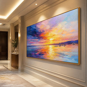 VIOLET SUNSET: Sunset Ocean Seascape Painting