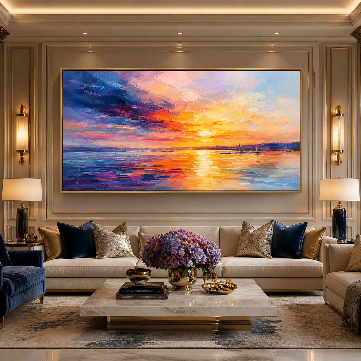 VIOLET SUNSET: Sunset Ocean Seascape Painting