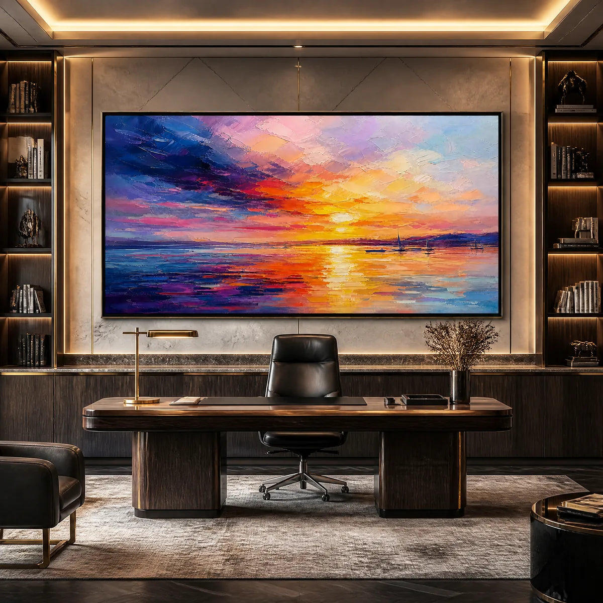 VIOLET SUNSET: Sunset Ocean Seascape Painting