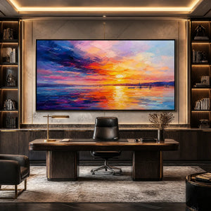 VIOLET SUNSET: Sunset Ocean Seascape Painting