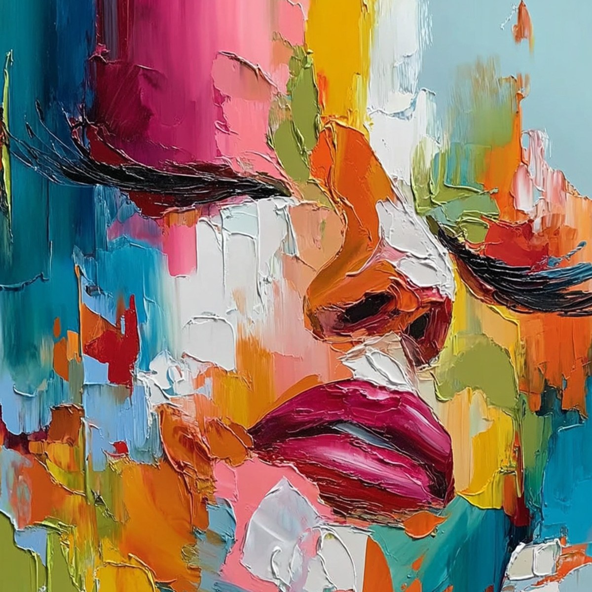 VIVID DREAM: Colorful Abstract Impasto Portrait Painting