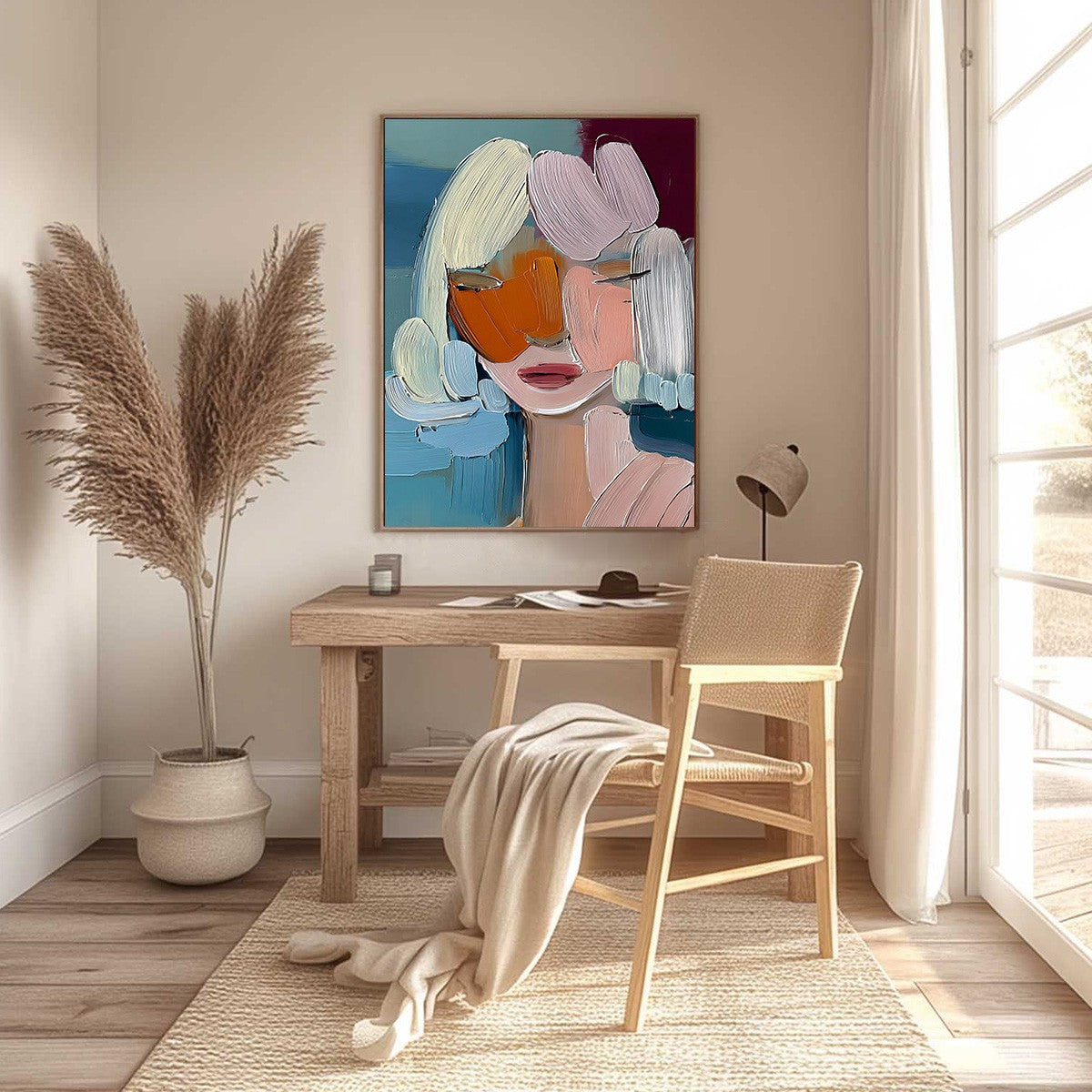 VIVID MUSE: Textured Abstract Portrait Palette Knife Oil Painting