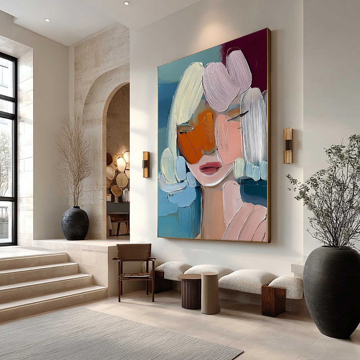 VIVID MUSE: Textured Abstract Portrait Palette Knife Oil Painting