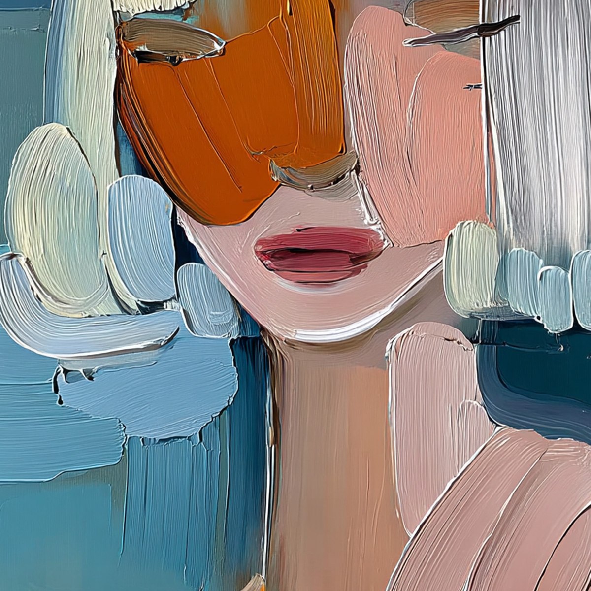 VIVID MUSE: Textured Abstract Portrait Palette Knife Oil Painting