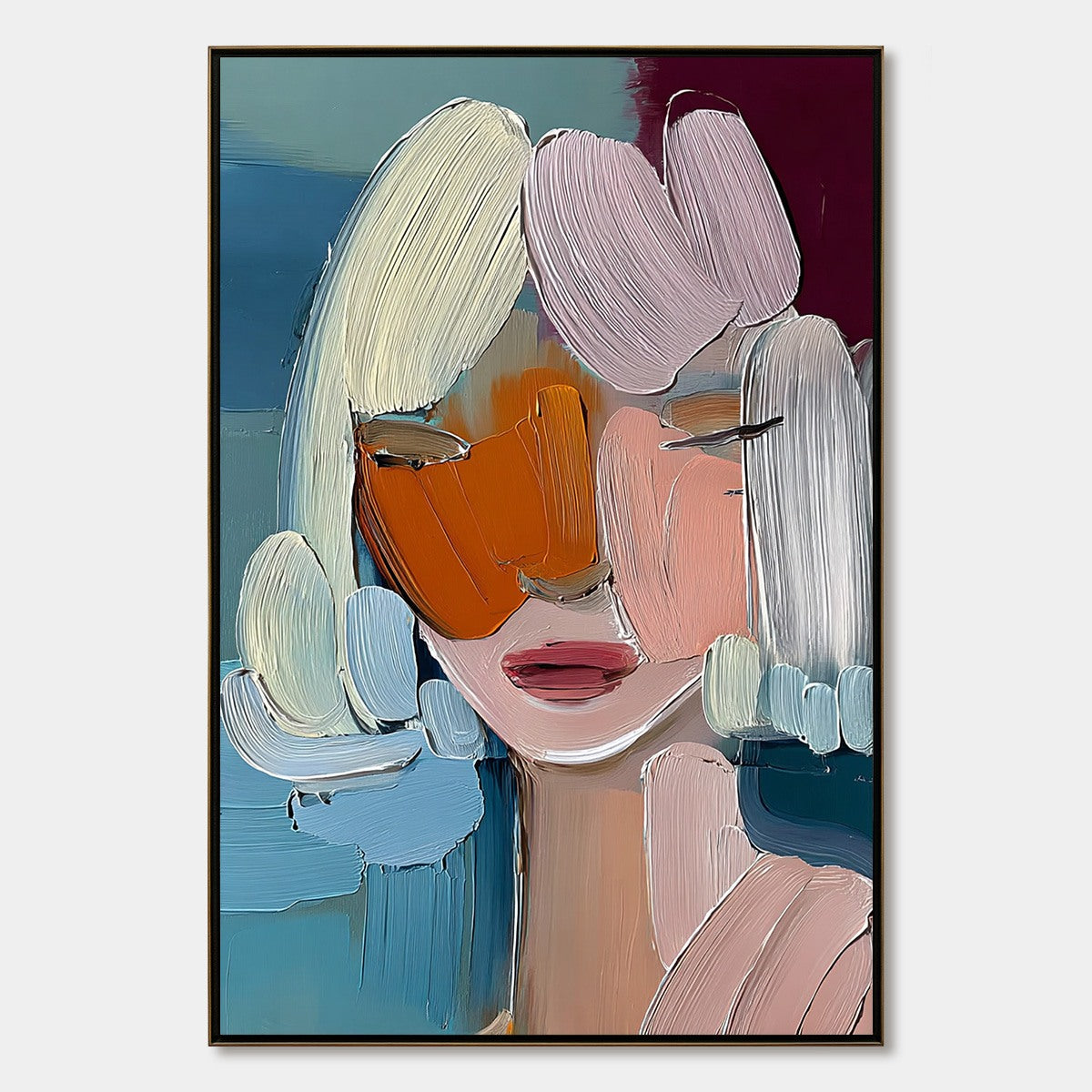 Vivid Muse: Textured Abstract Portrait Oil Painting for Wall Art