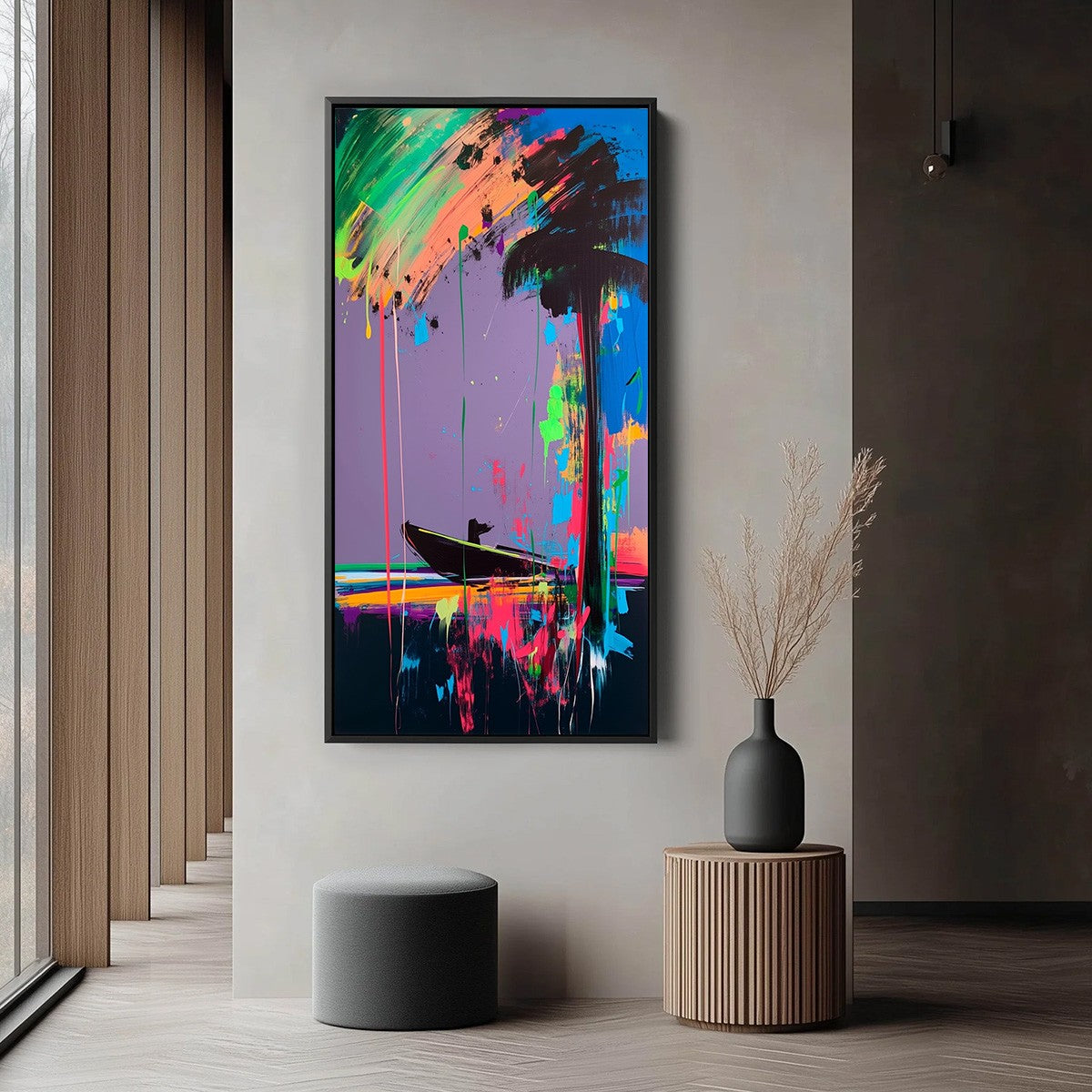 VIVID VOYAGE: Colorful Vertical Abstract Seascape Painting