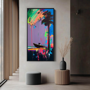 VIVID VOYAGE: Colorful Vertical Abstract Seascape Painting