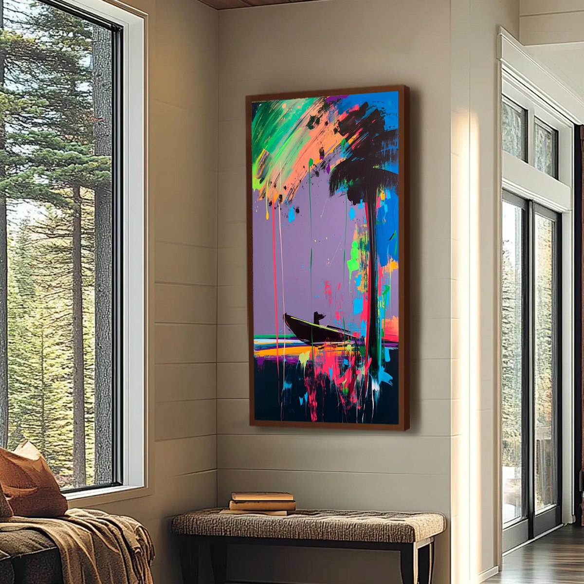 VIVID VOYAGE: Colorful Vertical Abstract Seascape Painting