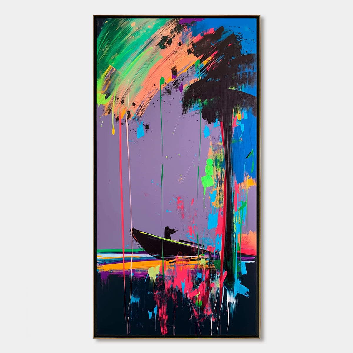 VIVID VOYAGE: Colorful Vertical Abstract Seascape Painting