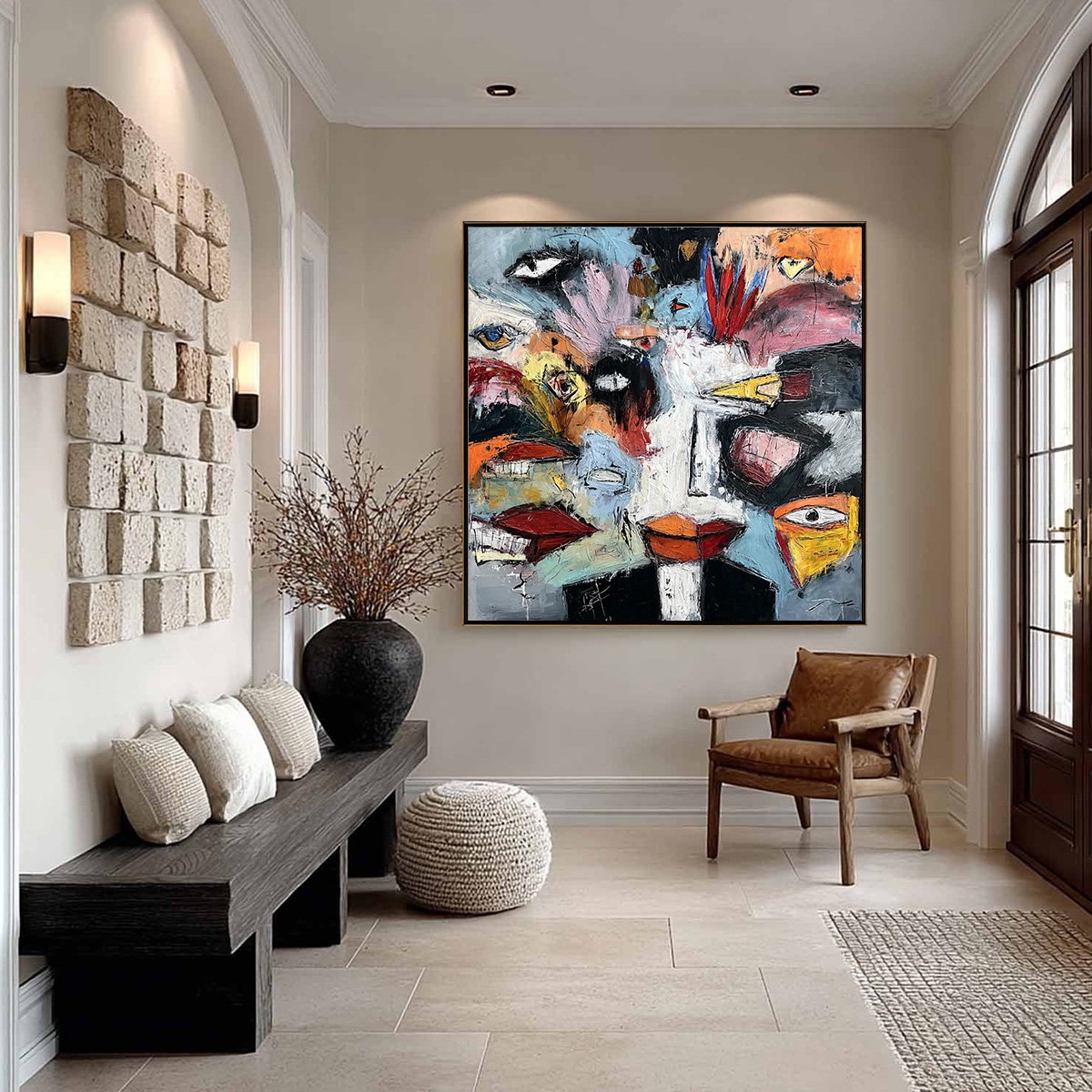 VOICES IN THE ROOM: Bold Square Abstract Impasto Portrait Painting