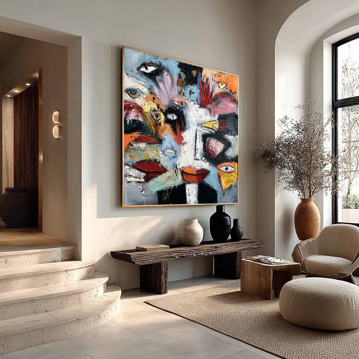 VOICES IN THE ROOM: Bold Square Abstract Impasto Portrait Painting