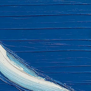 Original abstract oil painting: textured deep blue sea with minimalist white sail.