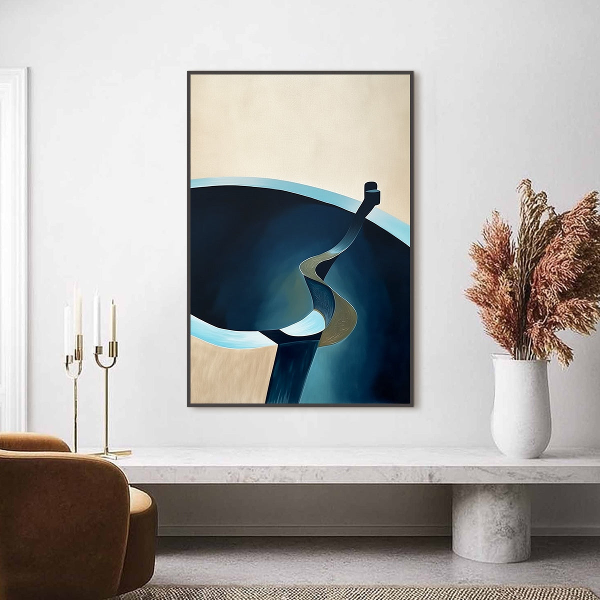 VOYAGE: Modern Minimalist Abstract Painting in Blue and Beige