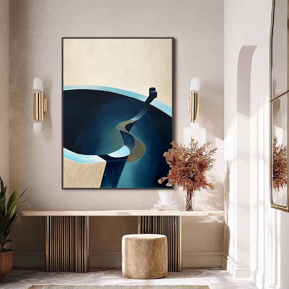 VOYAGE: Modern Minimalist Abstract Painting in Blue and Beige
