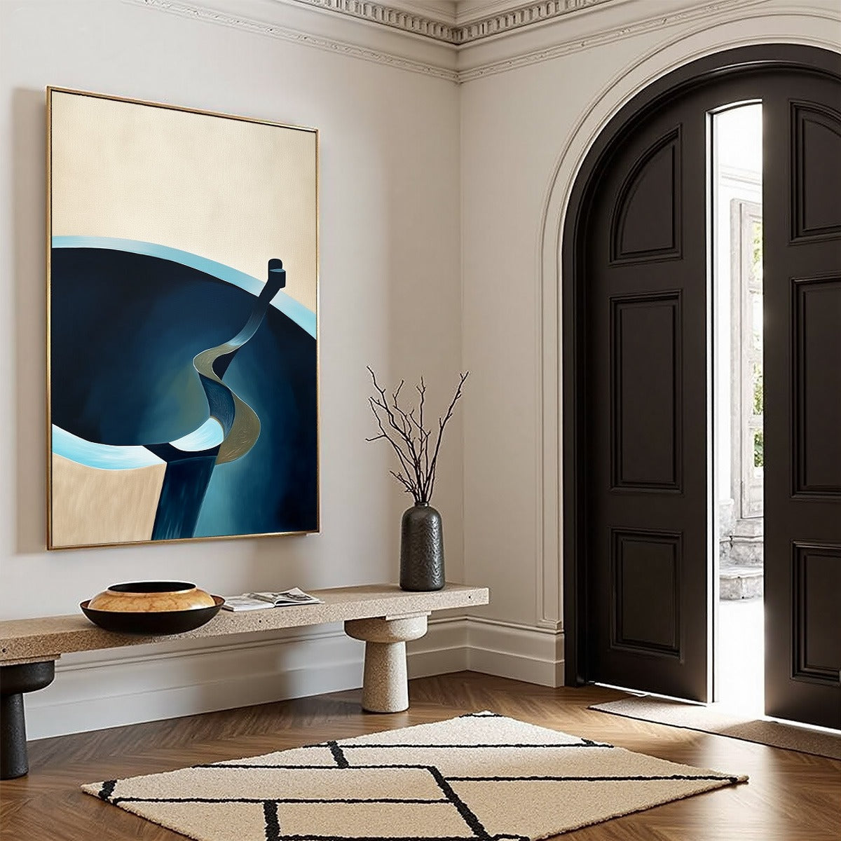 VOYAGE: Modern Minimalist Abstract Painting in Blue and Beige