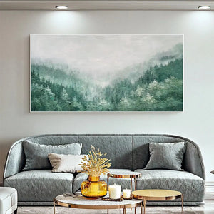 Valley of the Evergreens: Panoramic Evergreen Forest Landscape Oil Painting on Canvas