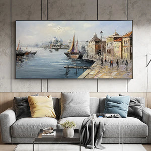 Venetian Serenade: Panoramic Cityscape Oil Painting of Venice on Canvas