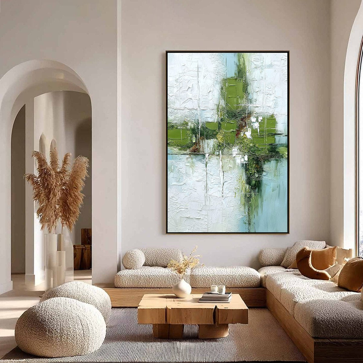 Verdant Echo | Green Abstract Textured Oil Painting for Wall