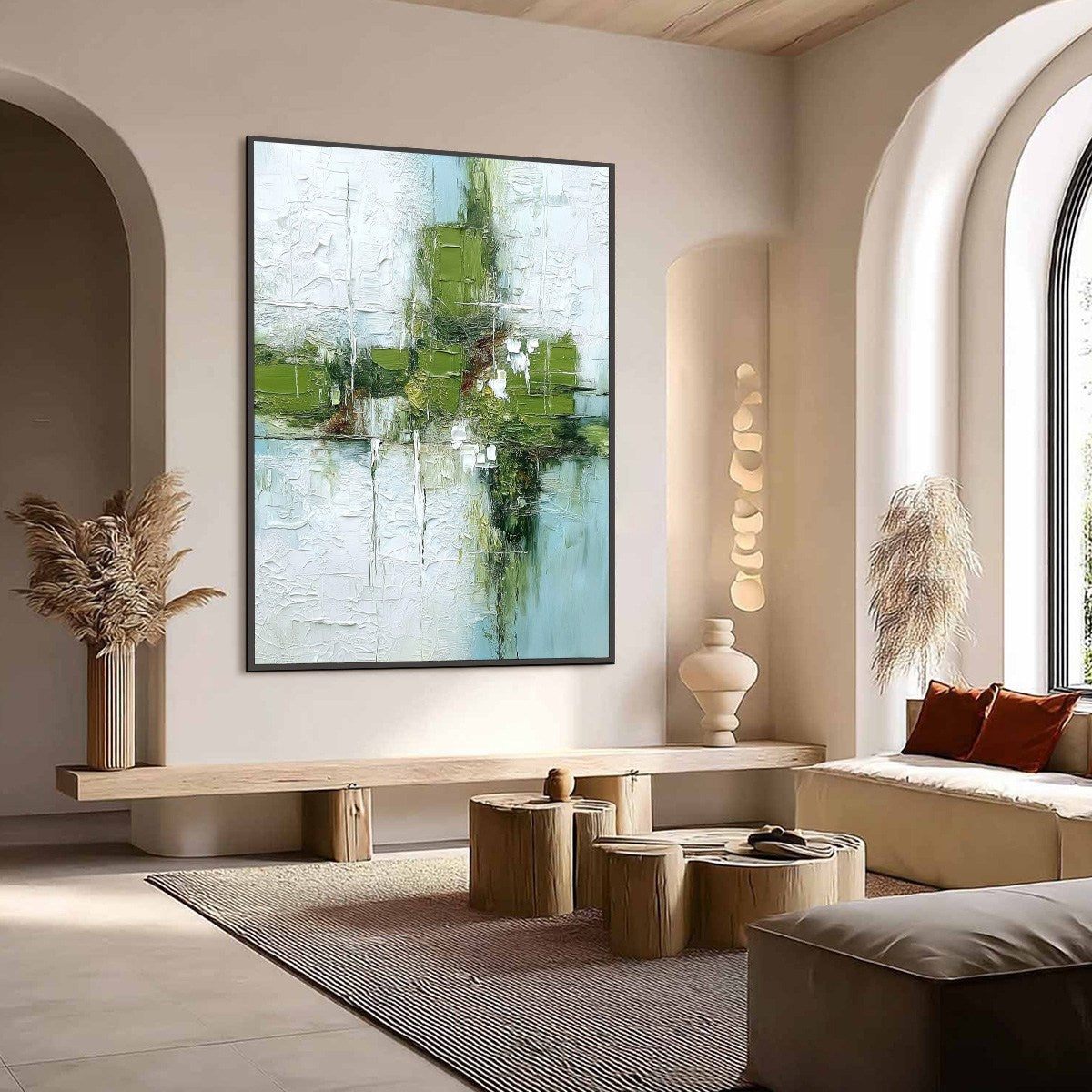 Verdant Echo | Green Abstract Textured Oil Painting for Wall