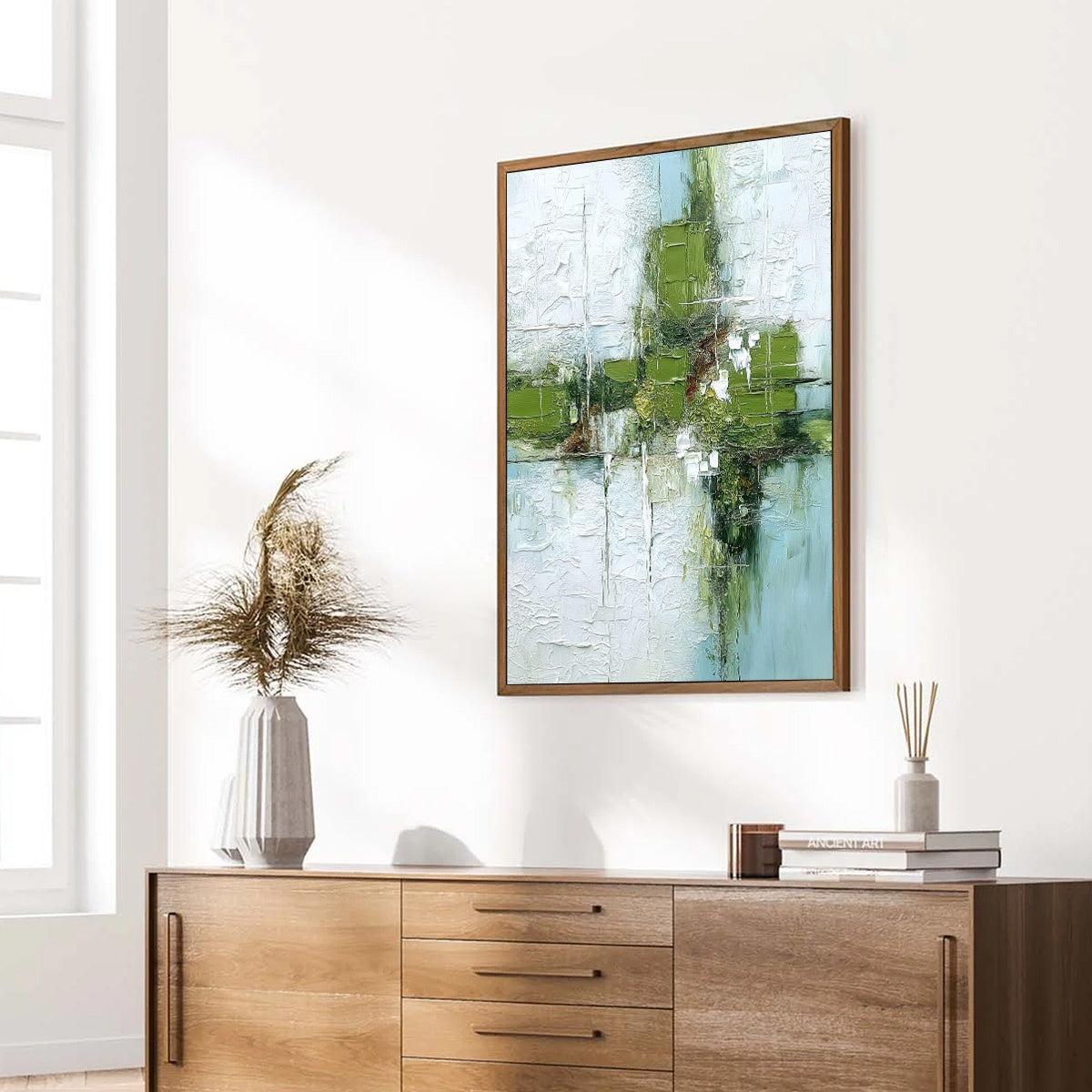 Verdant Echo | Green Abstract Textured Oil Painting for Wall