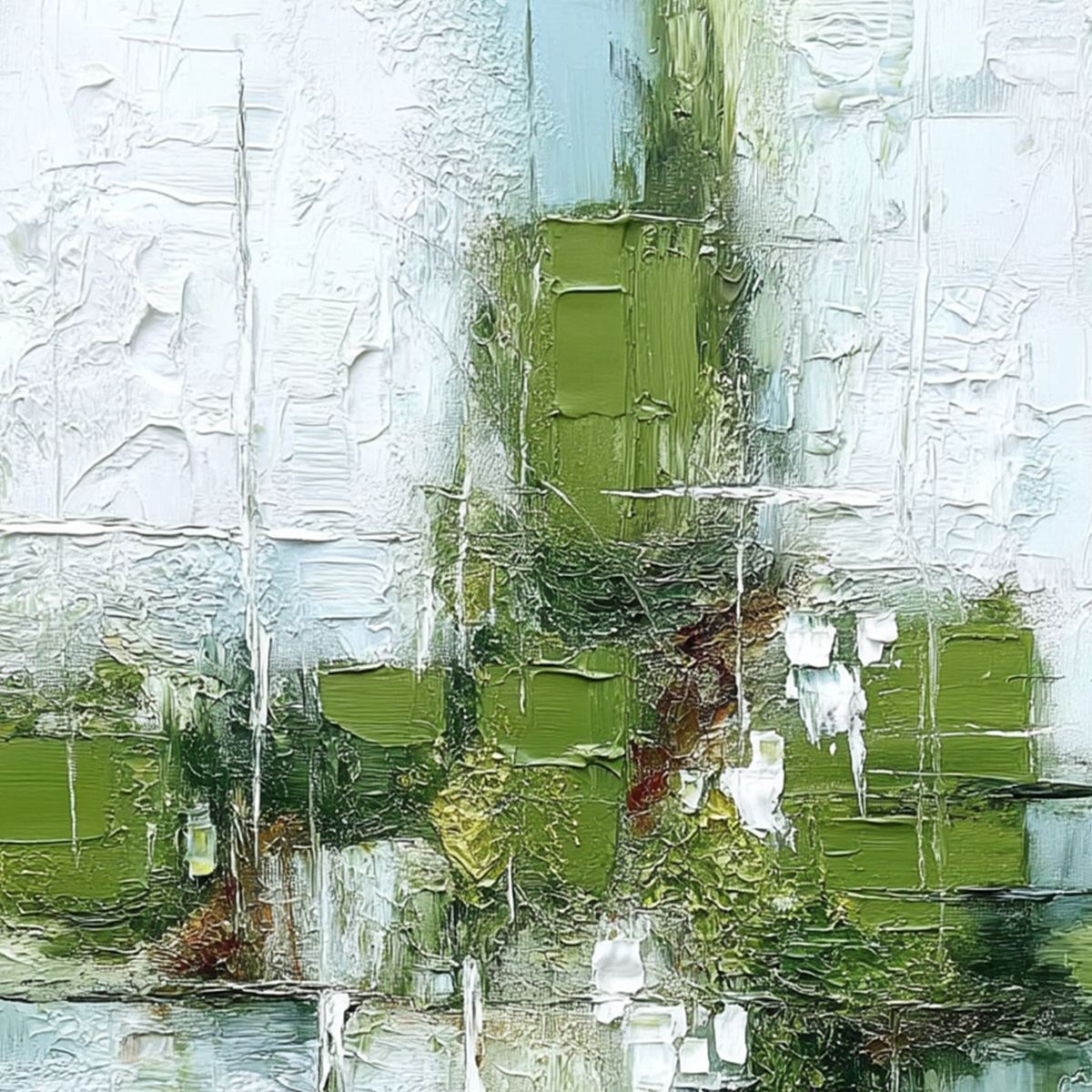Verdant Echo | Green Abstract Textured Oil Painting for Wall