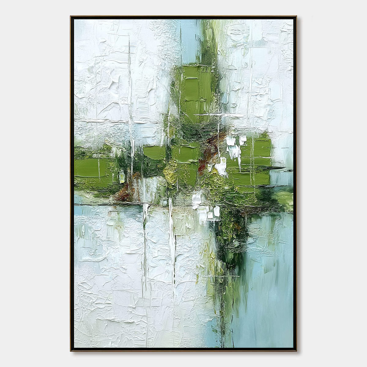 Verdant Echo | Green Abstract Textured Oil Painting for Wall