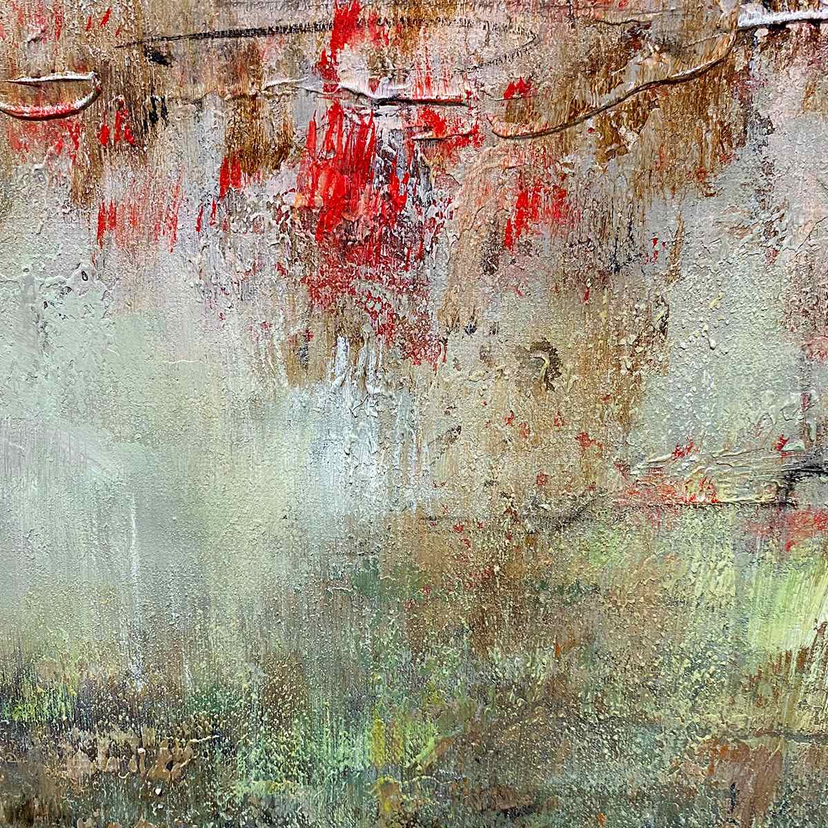 WABI SABI TERRAIN: Textured Abstract Landscape Painting, Vertical Wall Art