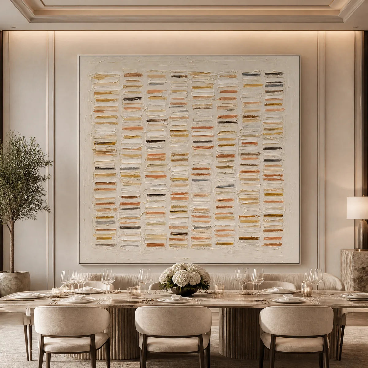 WARM STONE GEOMETRY: Warm Beige Geometric Texture Painting