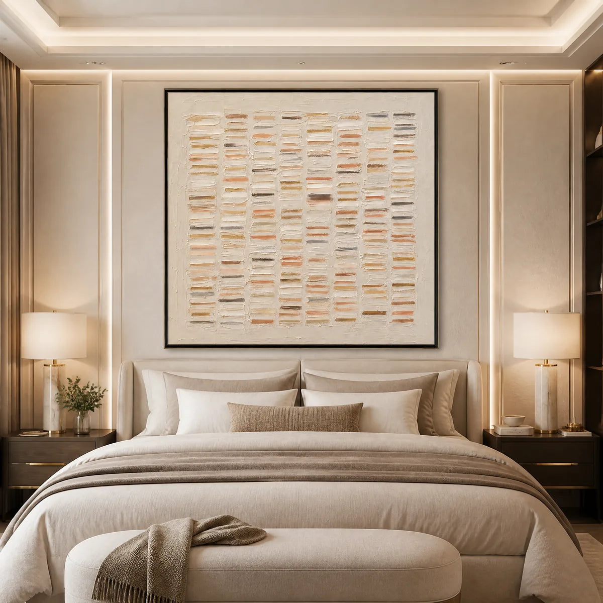 WARM STONE GEOMETRY: Warm Beige Geometric Texture Painting