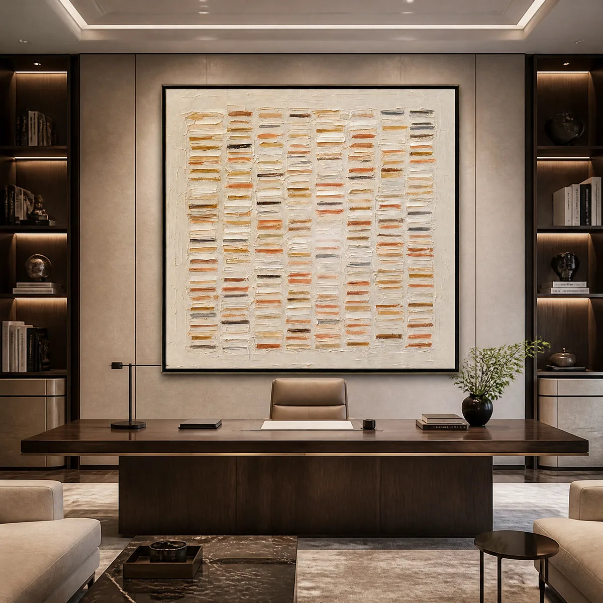 WARM STONE GEOMETRY: Warm Beige Geometric Texture Painting