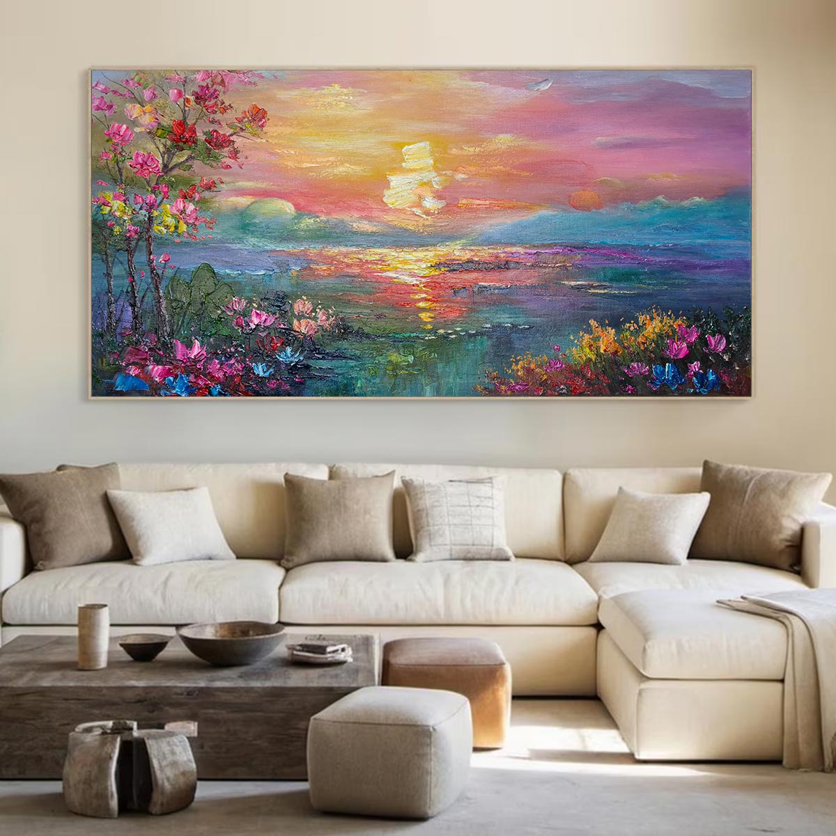 Ready to Ship ｜Watercolor Sunset: Impressionist Floral Landscape