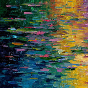 WATERLILY SERENADE: Colorful Abstract Water Lilies Impasto Oil Painting
