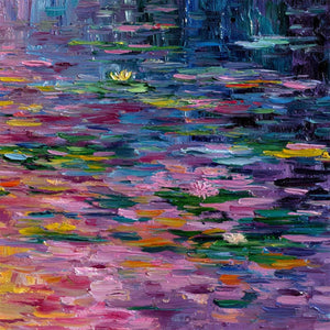 WATERLILY SERENADE: Colorful Abstract Water Lilies Impasto Oil Painting
