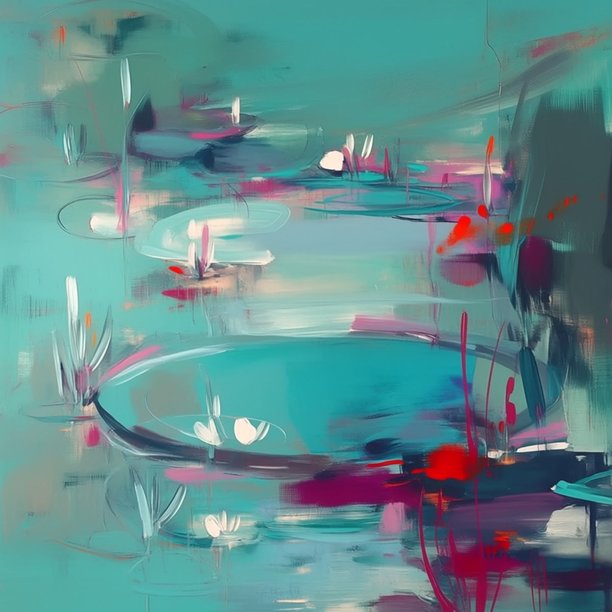 WATERLILY SERENADE: Vibrant Abstract Water Lilies Wall Art