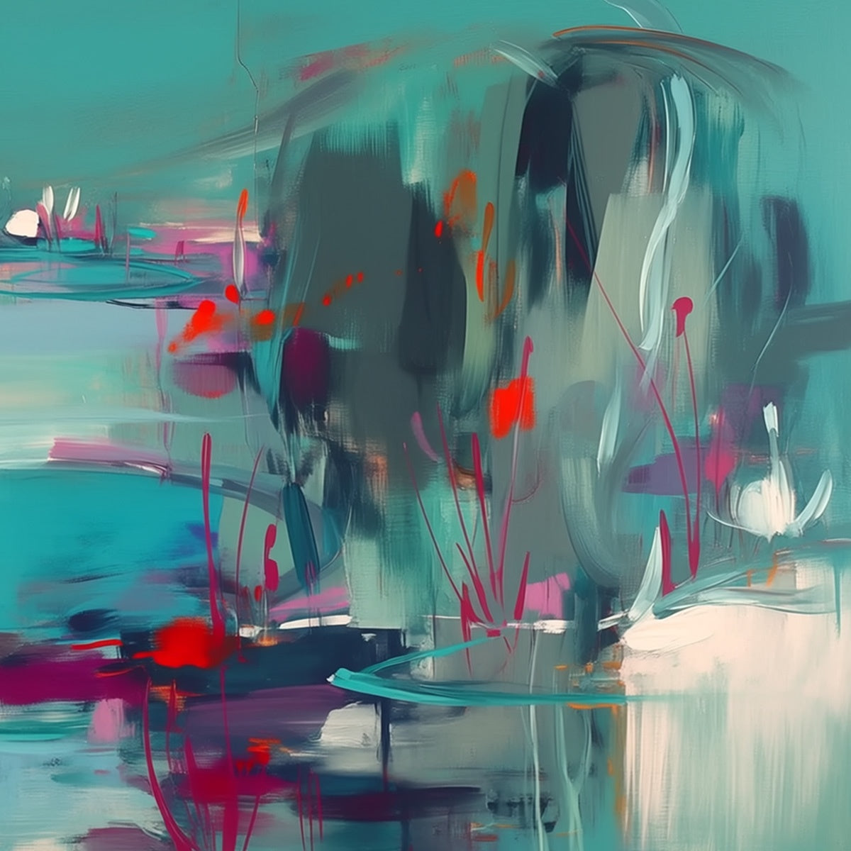 WATERLILY SERENADE: Vibrant Abstract Water Lilies Wall Art