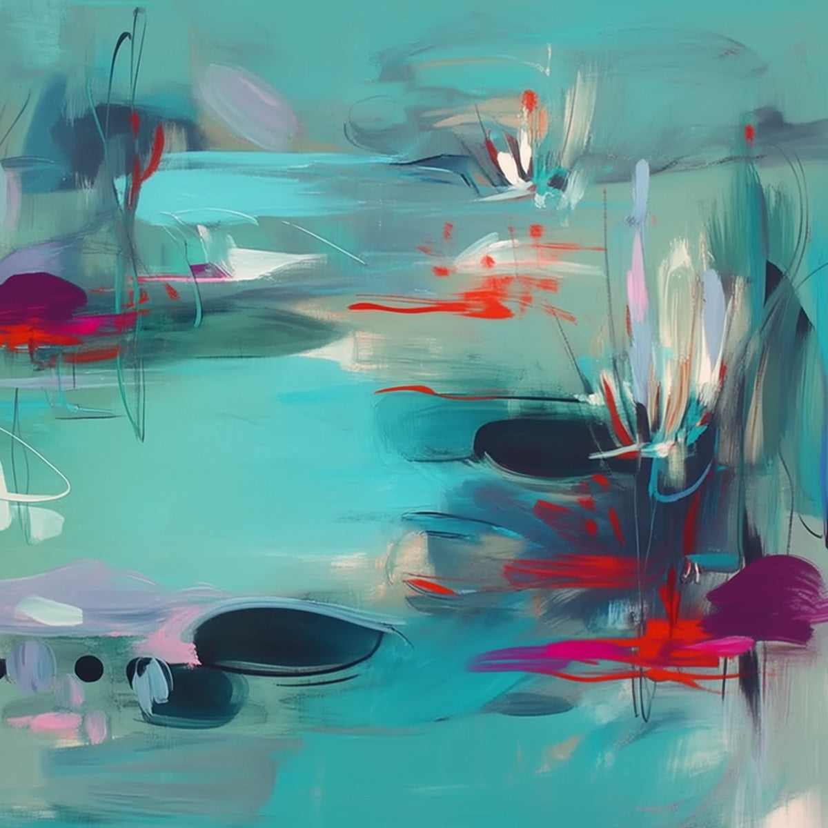 WATERLILY SONATA: Large Horizontal Abstract Landscape Painting