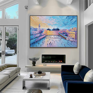 WESTERN WALL'S EMBRACE: Heavily Textured Impasto Jerusalem Cityscape Painting