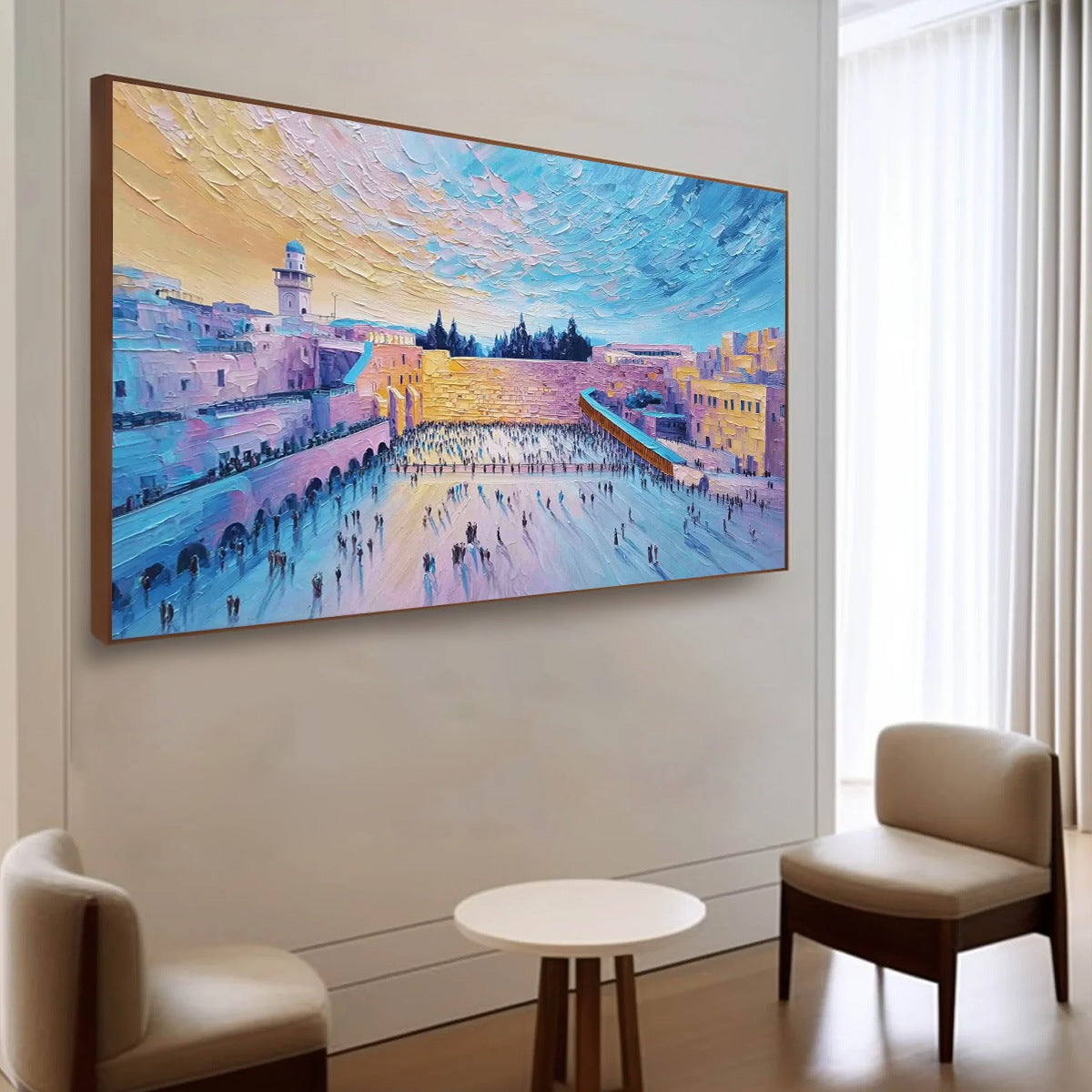 WESTERN WALL'S EMBRACE: Heavily Textured Impasto Jerusalem Cityscape Painting