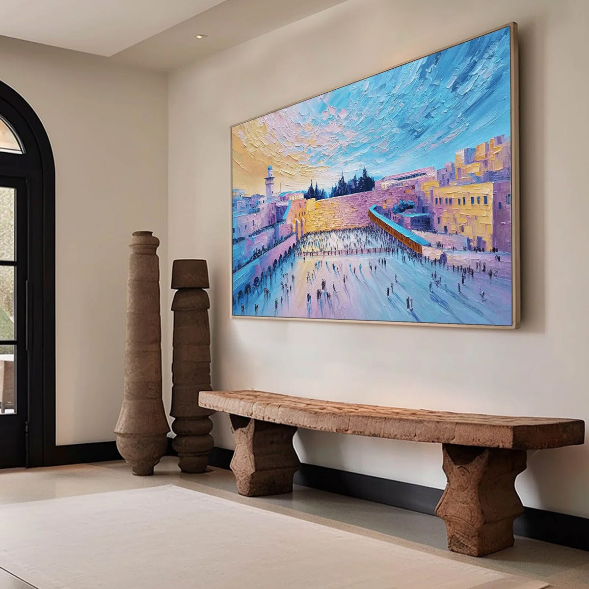 WESTERN WALL'S EMBRACE: Heavily Textured Impasto Jerusalem Cityscape Painting