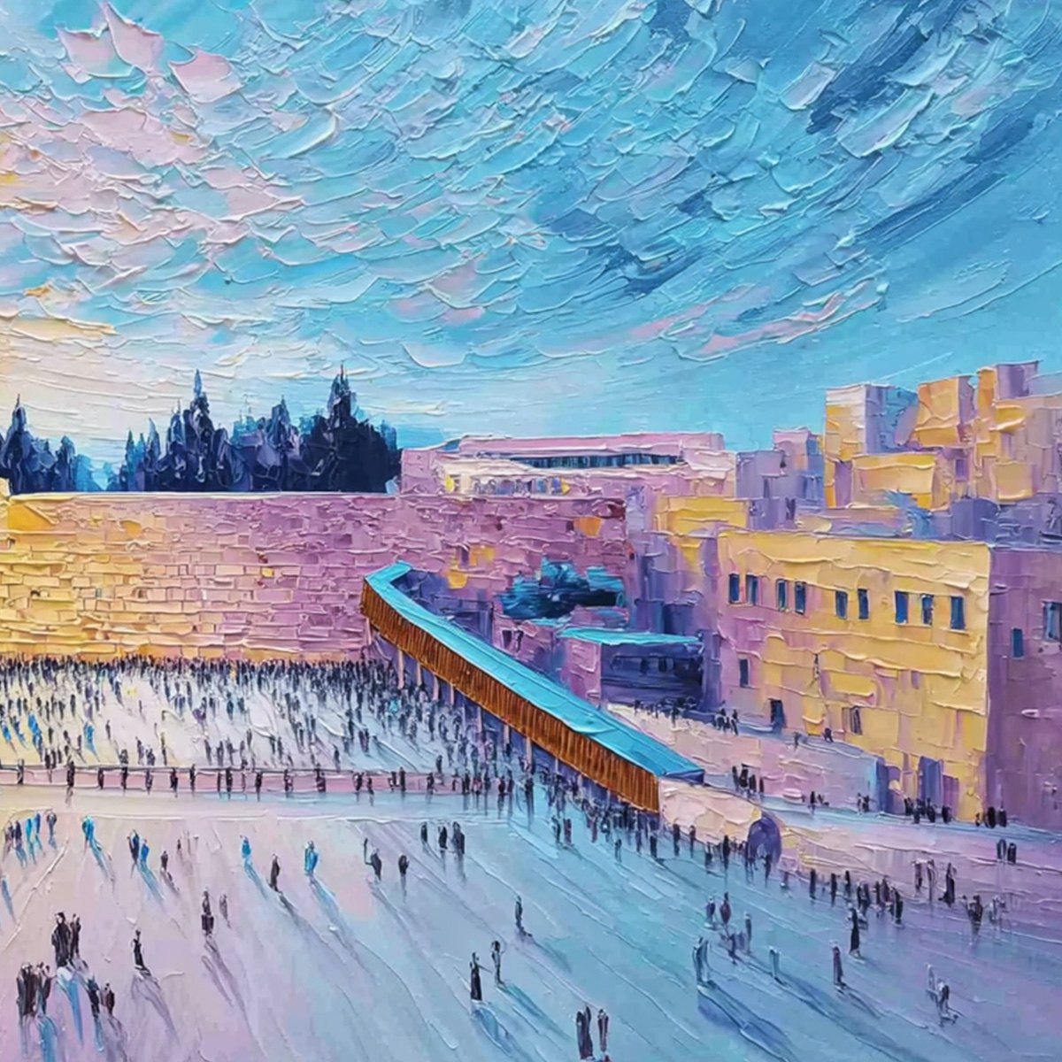 WESTERN WALL'S EMBRACE: Heavily Textured Impasto Jerusalem Cityscape Painting