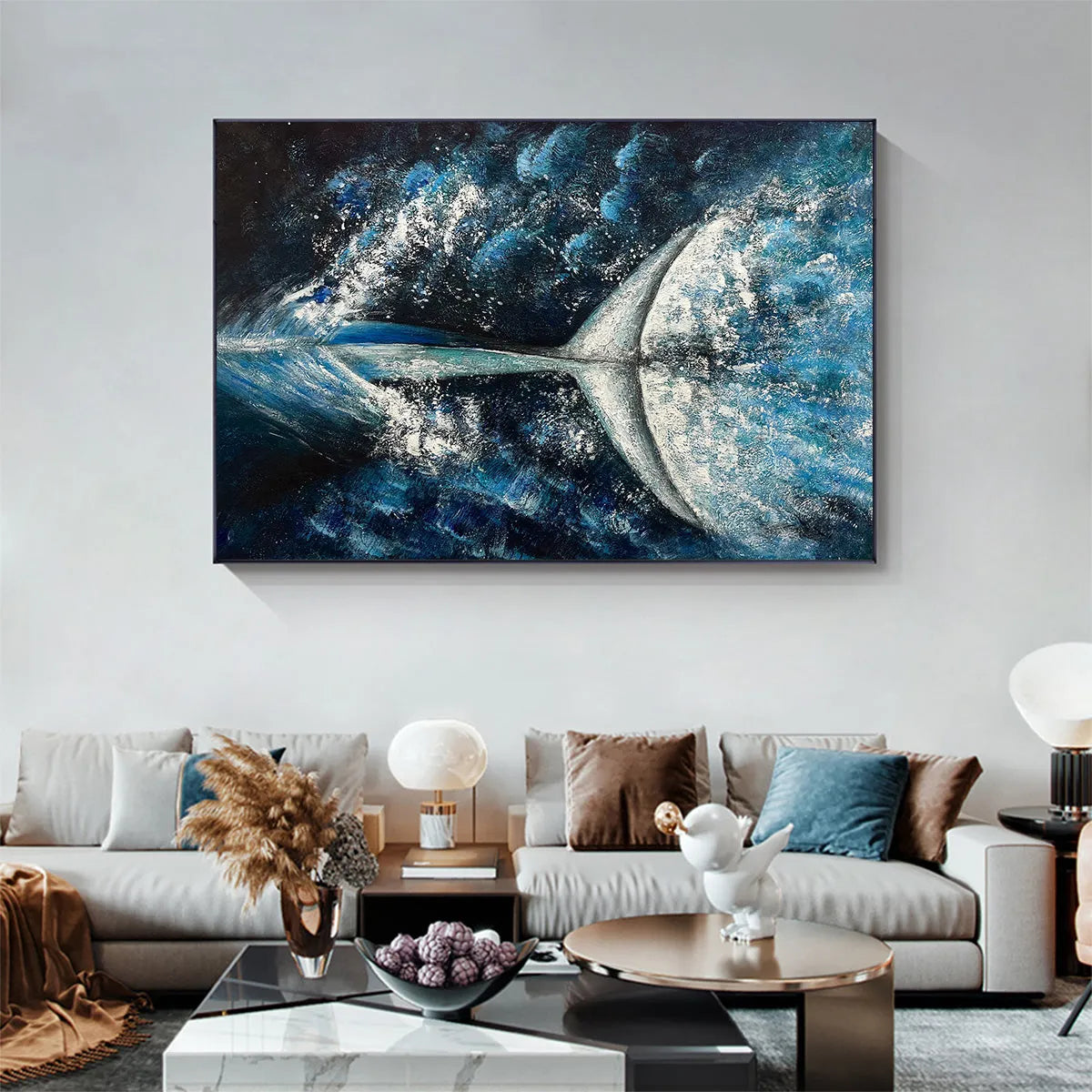 WHALE'S GRACE: Textured Whale Tail Painting, Ocean Animal Art, Blue, Living Room, Bedroom, Office