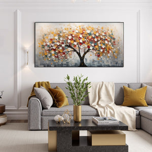Whimsical Wonder: Original Textured Panoramic Oil Painting - Colorful Tree Wall Art