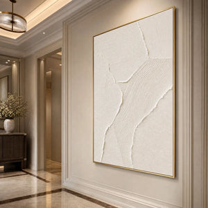 White textured abstract wall art in gold frame for modern interior
