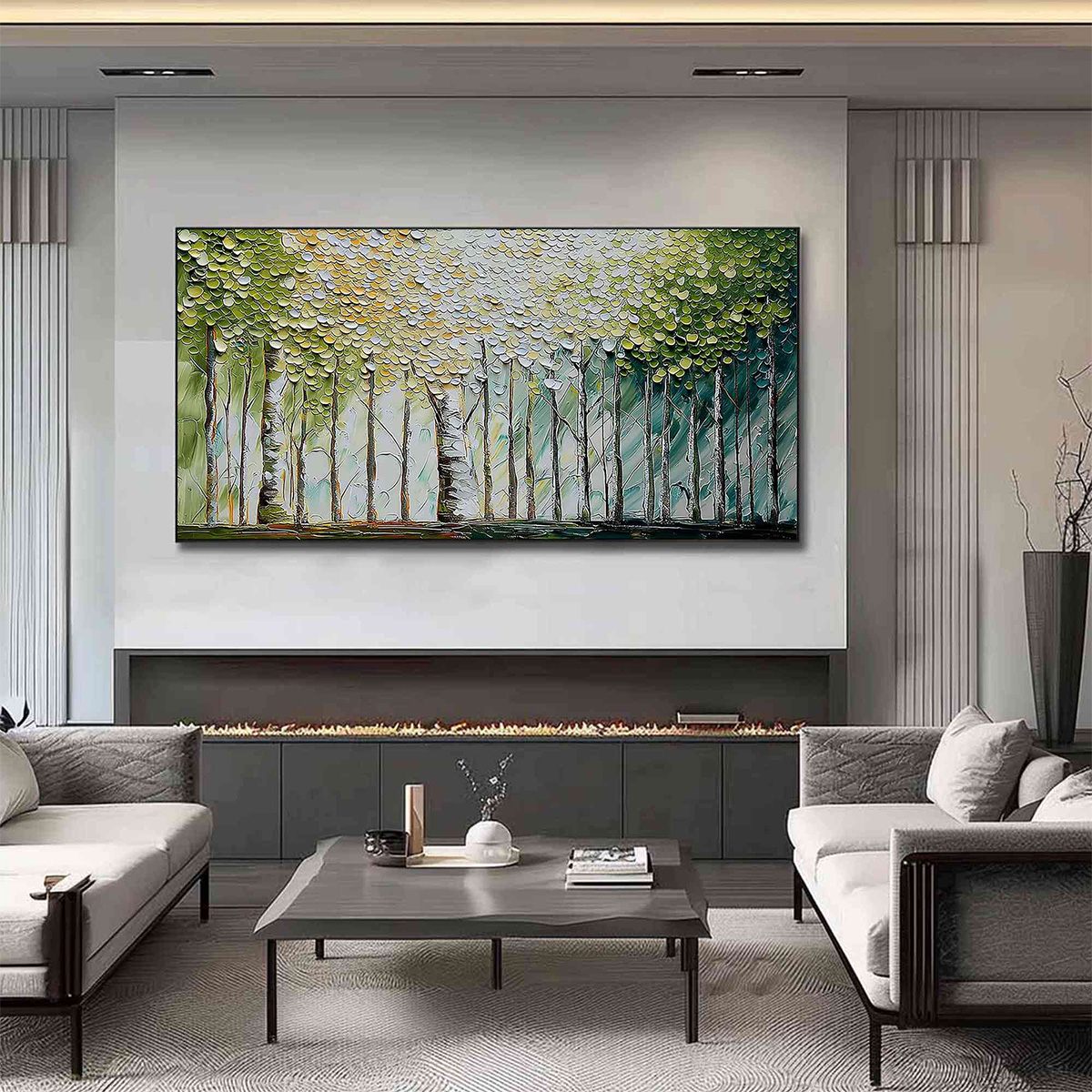 WHISPERING GROVE: Textured Impasto Birch Tree Forest Landscape Painting